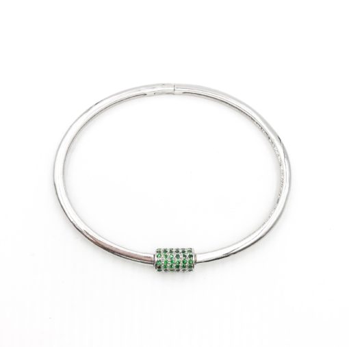 sterling silver bangle bracelet with an emerald encrusted screw clasp