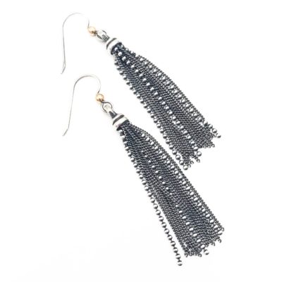 various sterling silver chains make up these tassel earrings